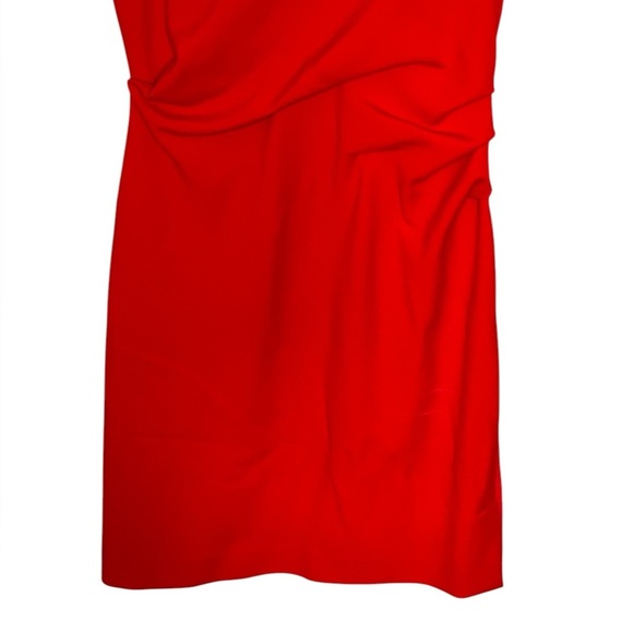 Paule Ka Red Crepe Draped Waist Detail Midi Dress - Picture 3 of 7